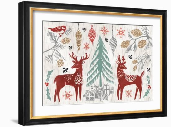 Woodcut Christmas I Color-Daphne Brissonnet-Framed Art Print