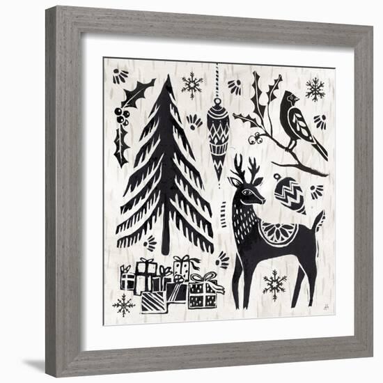 Woodcut Christmas V-Daphne Brissonnet-Framed Art Print