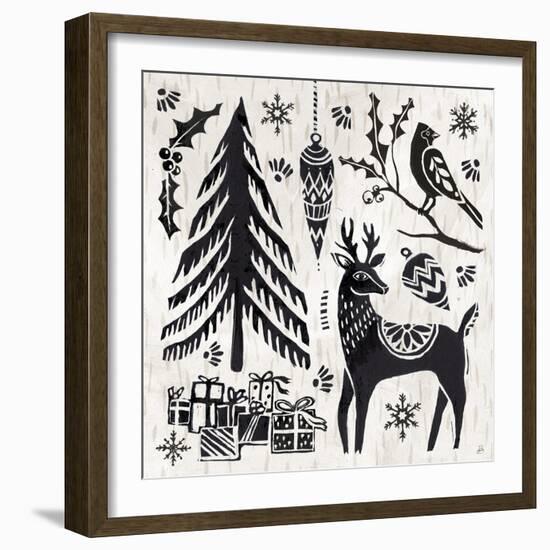 Woodcut Christmas V-Daphne Brissonnet-Framed Art Print