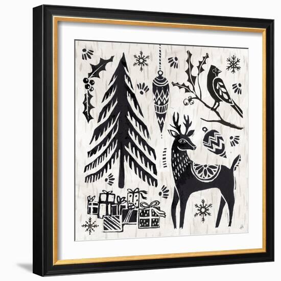 Woodcut Christmas V-Daphne Brissonnet-Framed Art Print