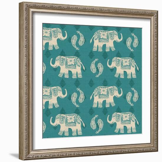 Woodcut Elephant Pattern B-Daphne Brissonnet-Framed Art Print