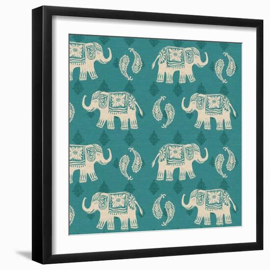 Woodcut Elephant Pattern B-Daphne Brissonnet-Framed Art Print