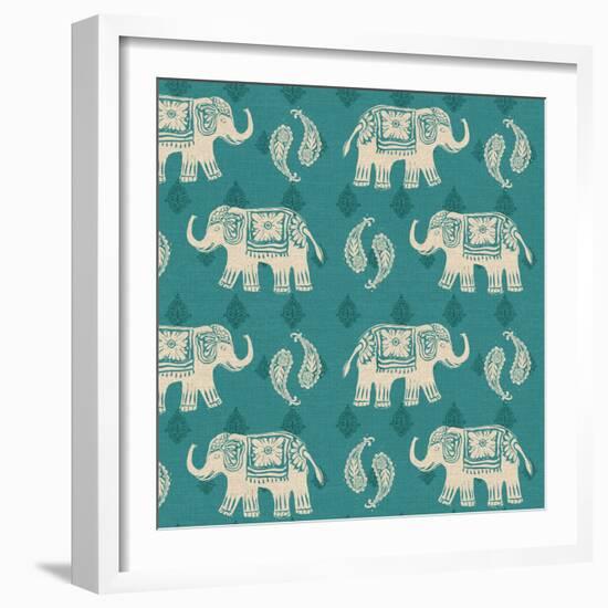 Woodcut Elephant Pattern B-Daphne Brissonnet-Framed Art Print