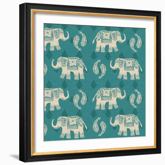 Woodcut Elephant Pattern B-Daphne Brissonnet-Framed Art Print