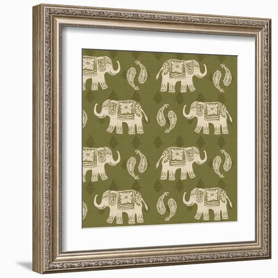 Woodcut Elephant Patterns-Daphne Brissonnet-Framed Art Print