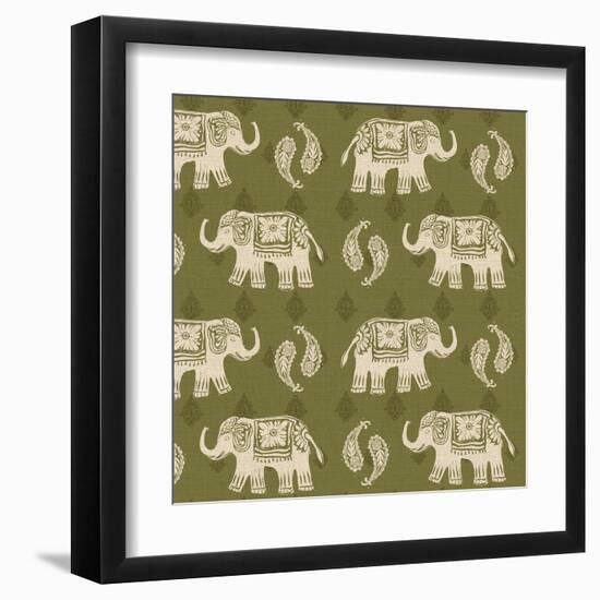 Woodcut Elephant Patterns-Daphne Brissonnet-Framed Art Print