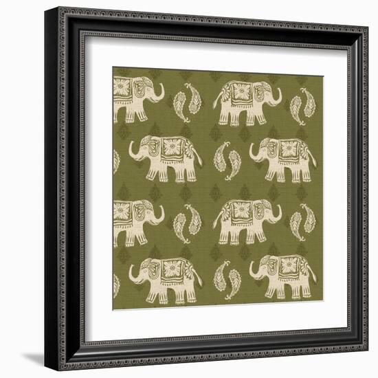 Woodcut Elephant Patterns-Daphne Brissonnet-Framed Art Print