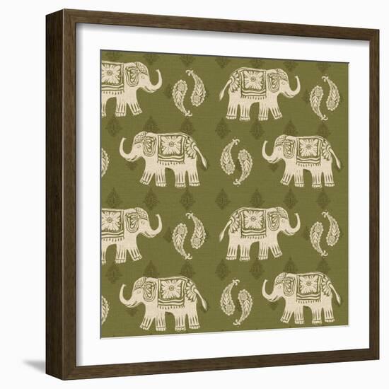 Woodcut Elephant Patterns-Daphne Brissonnet-Framed Art Print