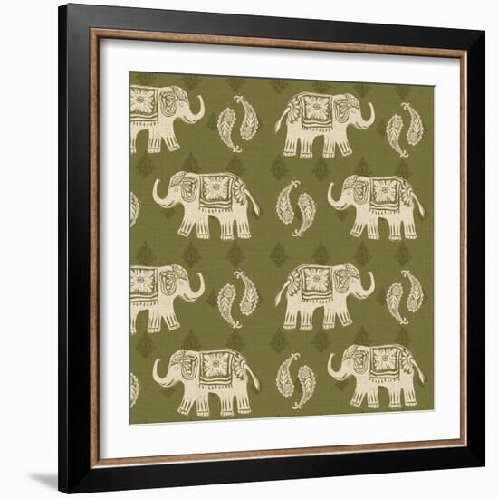 Woodcut Elephant Patterns-Daphne Brissonnet-Framed Art Print