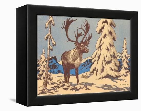 Woodcut of Caribou-null-Framed Stretched Canvas