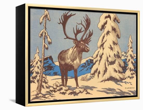 Woodcut of Caribou-null-Framed Stretched Canvas