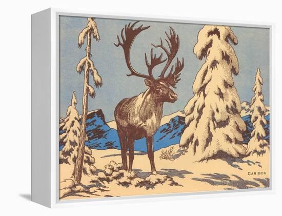 Woodcut of Caribou-null-Framed Stretched Canvas