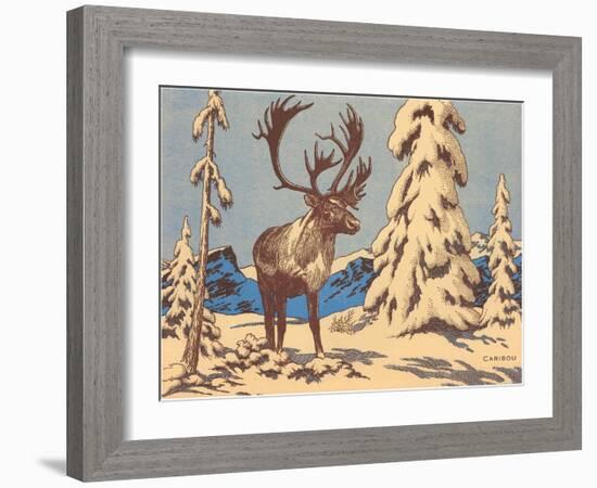 Woodcut of Caribou-null-Framed Art Print