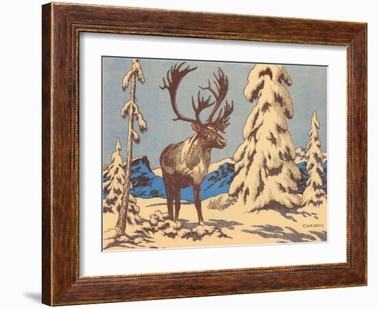 Woodcut of Caribou-null-Framed Art Print