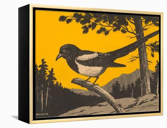 Woodcut of Magpie-null-Framed Stretched Canvas