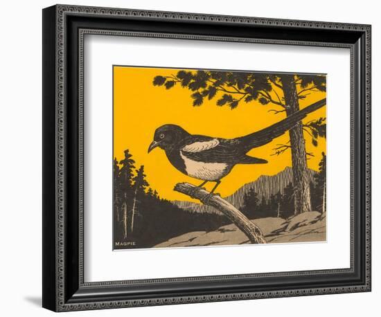 Woodcut of Magpie-null-Framed Art Print