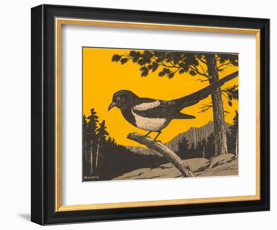 Woodcut of Magpie-null-Framed Art Print