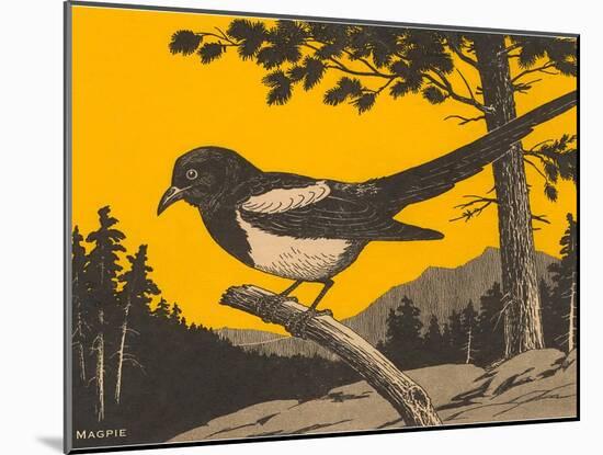 Woodcut of Magpie-null-Mounted Art Print