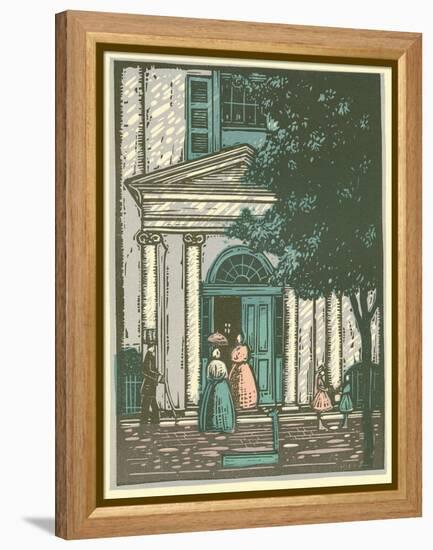Woodcut of Meeting Hall-null-Framed Premier Image Canvas
