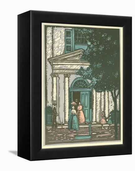 Woodcut of Meeting Hall-null-Framed Premier Image Canvas