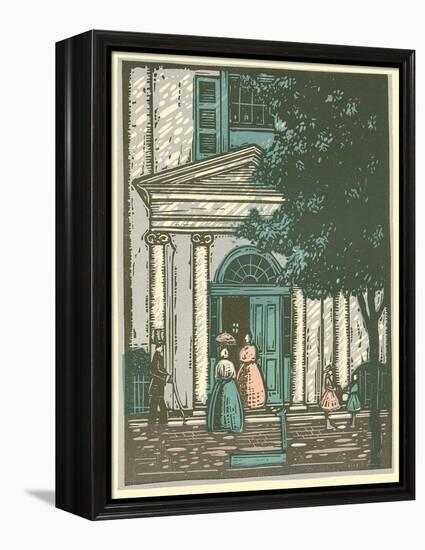 Woodcut of Meeting Hall-null-Framed Premier Image Canvas