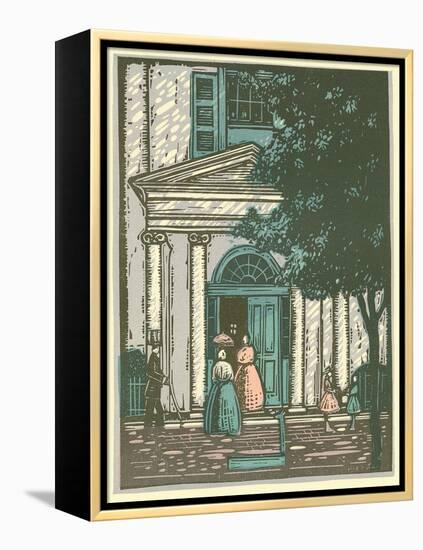 Woodcut of Meeting Hall-null-Framed Premier Image Canvas