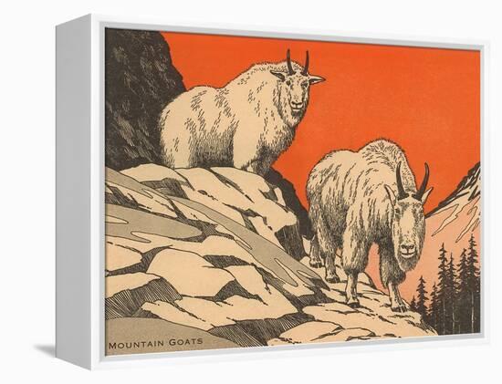 Woodcut of Mountain Goats-null-Framed Stretched Canvas