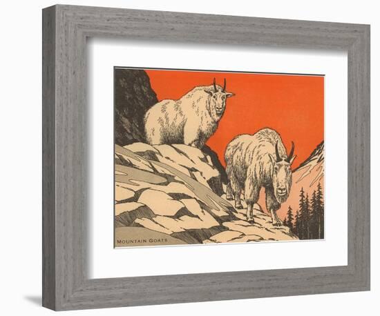 Woodcut of Mountain Goats-null-Framed Premium Giclee Print