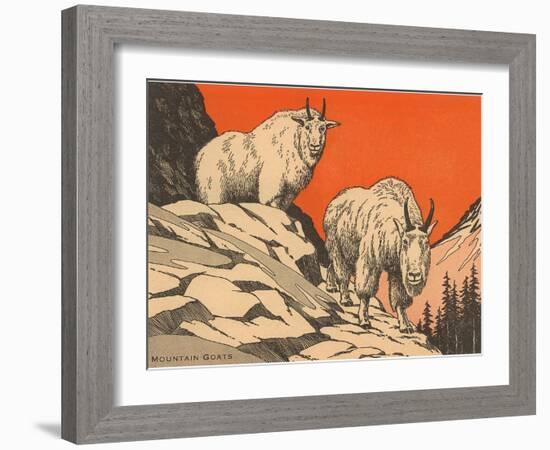 Woodcut of Mountain Goats-null-Framed Art Print