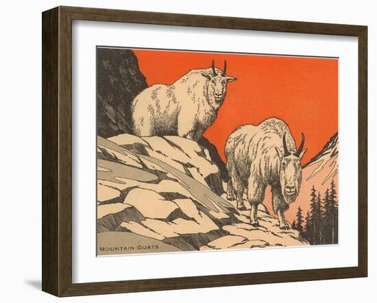 Woodcut of Mountain Goats-null-Framed Art Print