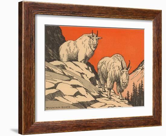 Woodcut of Mountain Goats-null-Framed Art Print