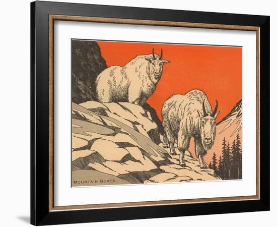 Woodcut of Mountain Goats-null-Framed Art Print