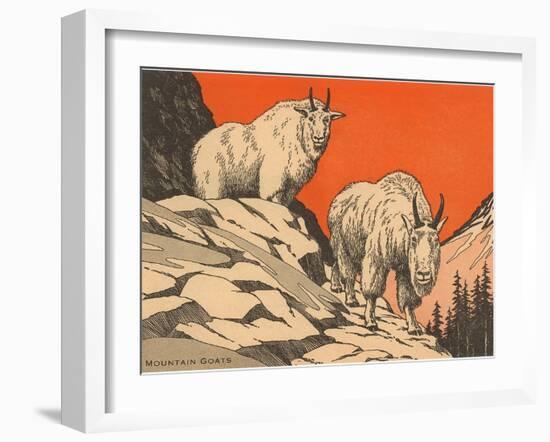 Woodcut of Mountain Goats-null-Framed Art Print