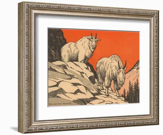 Woodcut of Mountain Goats-null-Framed Art Print