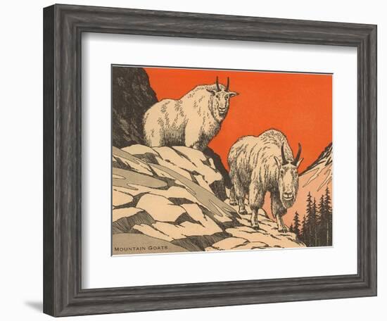 Woodcut of Mountain Goats--Framed Art Print