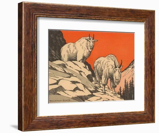 Woodcut of Mountain Goats-null-Framed Art Print