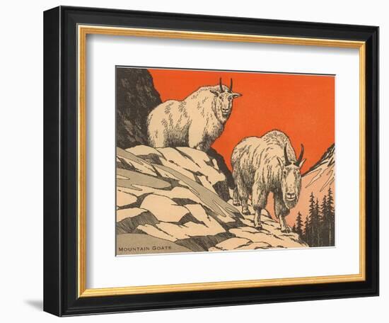 Woodcut of Mountain Goats-null-Framed Art Print