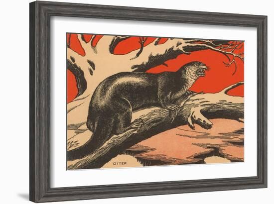 Woodcut of Otter-null-Framed Art Print