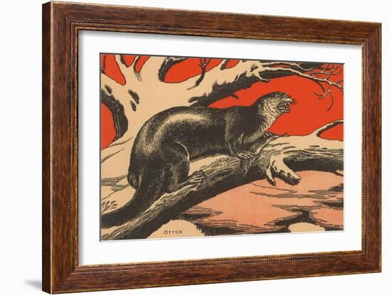 Woodcut of Otter-null-Framed Art Print