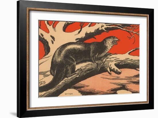 Woodcut of Otter-null-Framed Art Print