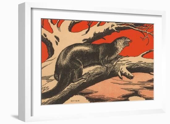 Woodcut of Otter-null-Framed Art Print