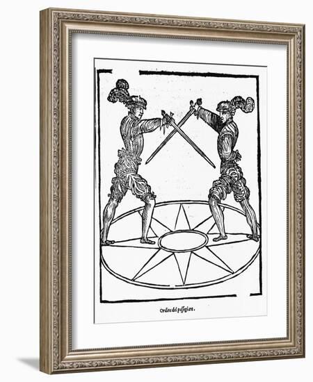 Woodcut of Sword Fighting Technique-null-Framed Giclee Print