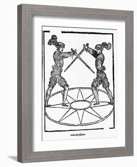 Woodcut of Sword Fighting Technique-null-Framed Giclee Print