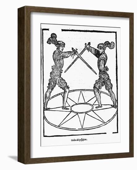 Woodcut of Sword Fighting Technique-null-Framed Giclee Print