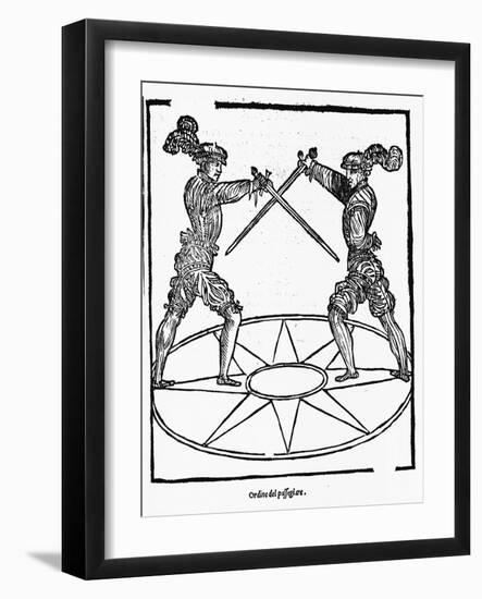 Woodcut of Sword Fighting Technique-null-Framed Giclee Print