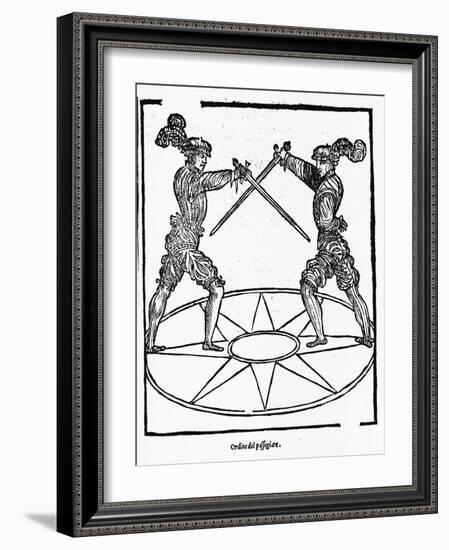 Woodcut of Sword Fighting Technique-null-Framed Giclee Print