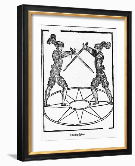 Woodcut of Sword Fighting Technique-null-Framed Giclee Print