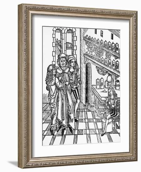 Woodcut Print of a Scene in a Medieval Apothecary Shop-null-Framed Giclee Print