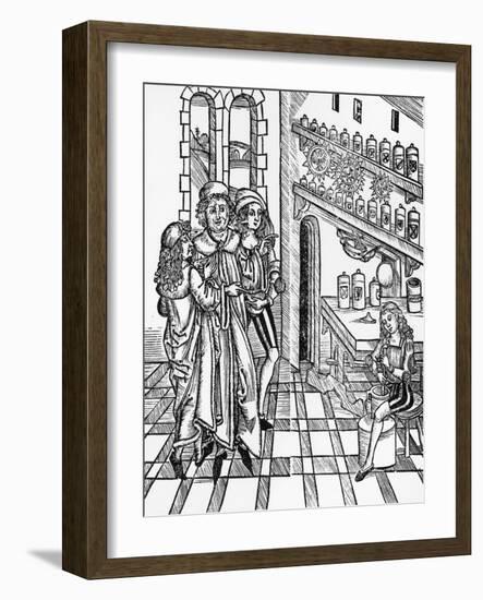 Woodcut Print of a Scene in a Medieval Apothecary Shop-null-Framed Giclee Print