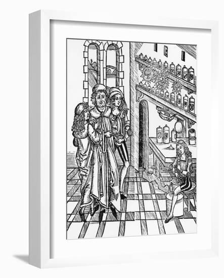 Woodcut Print of a Scene in a Medieval Apothecary Shop-null-Framed Giclee Print